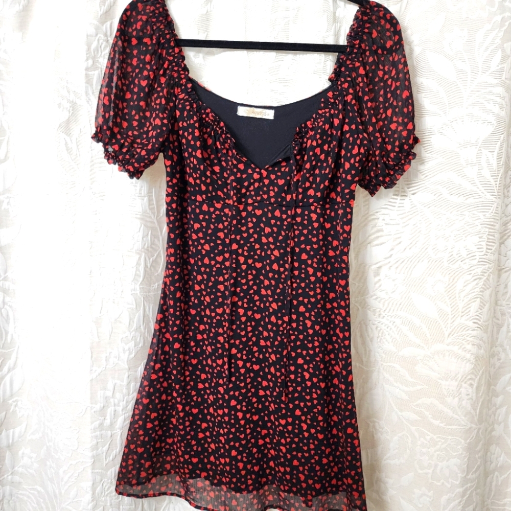 Elegant Black & With Red Heart Dress. NWOT